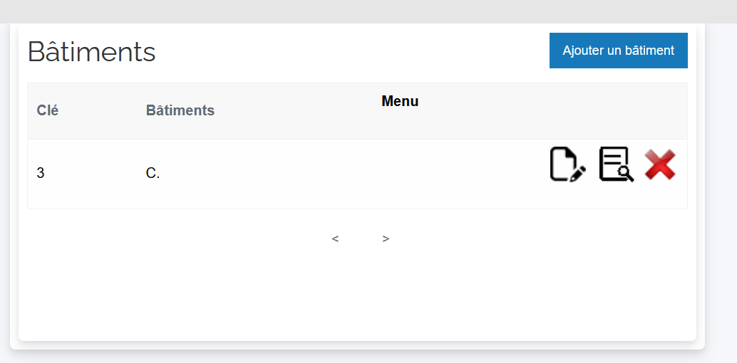 Vue de gestion des bâtiments et services
