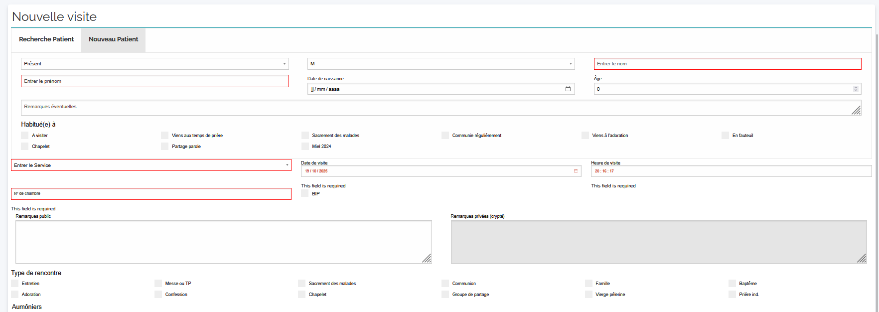 Formulaire d’ajout d’une nouvelle visite