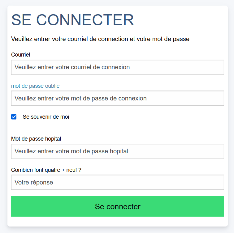 Page de connexion sécurisée – double mot de passe personnel et aumônerie