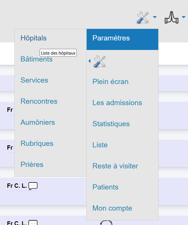 Menu des paramètres – accès à la configuration et aux sauvegardes
